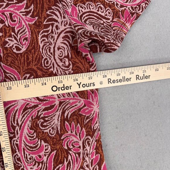 Anthropologie Shirt Womens Small Red Motif Demeter Paisley Tee Sparkle Metallic - Picture 10 of 16